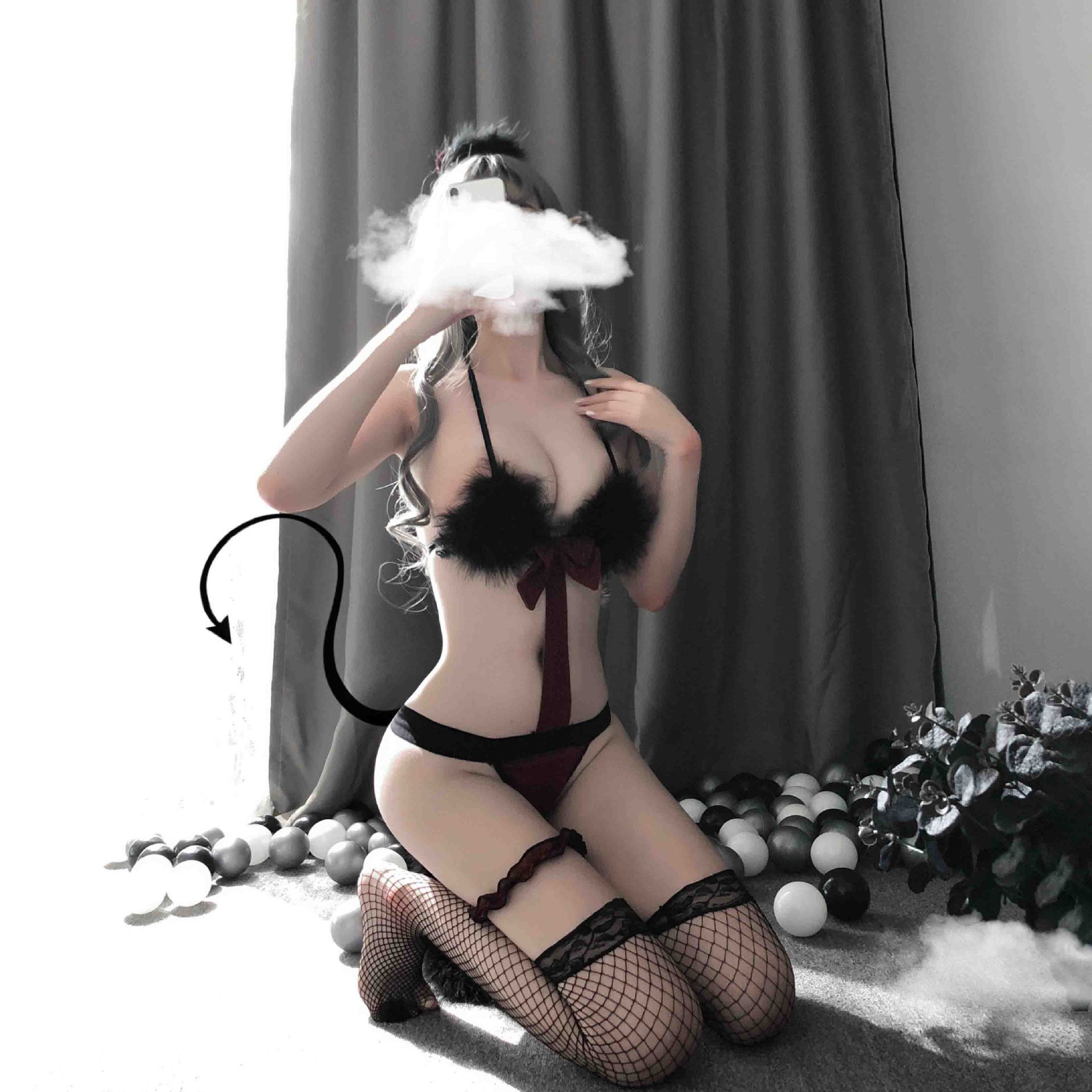 Sex underwear European and American foreign trade sexy cat girl temptation three-point one-piece hollow backless plush uniform set coquettish