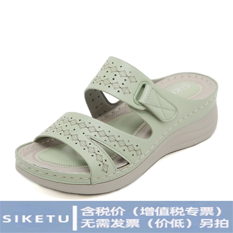 (Sold Out, No Restock) Js777-20 Cross-Border Round-Toe Fashion Thong-Style Cut-Out Women's Wedge Casual Large Size Sandals