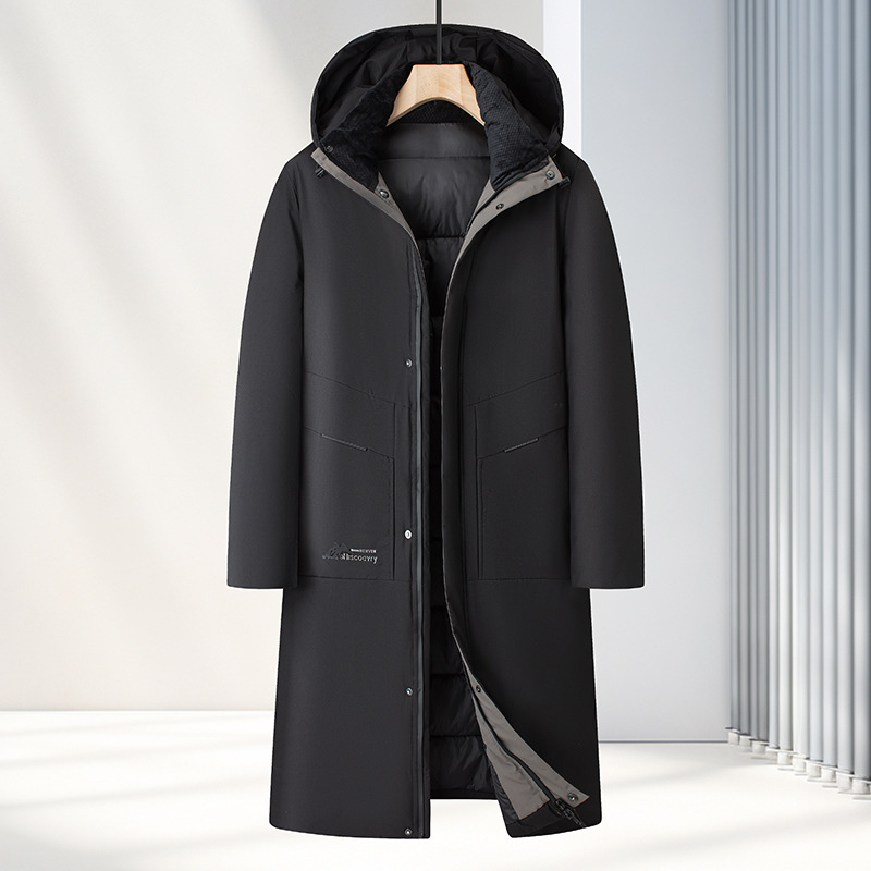 2024 autumn and winter cotton-padded coat men's middle-aged long cotton-padded jacket lengthened and thickened over-the-knee cotton-padded coat coat for father