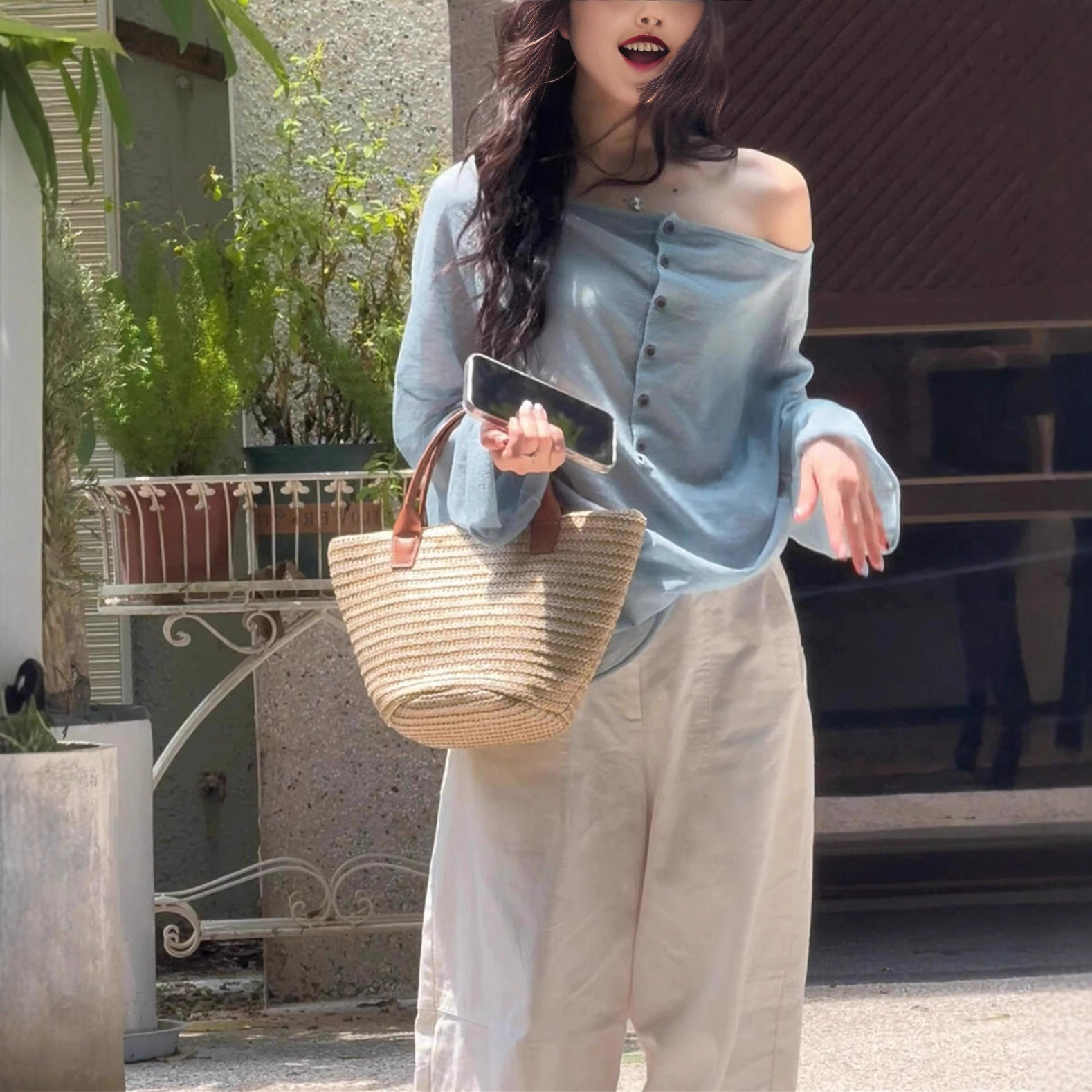 Off-Shoulder Knit T-Shirt for Women, Early Autumn Thin Korean Style Loose Vibe Long-Sleeve Top
