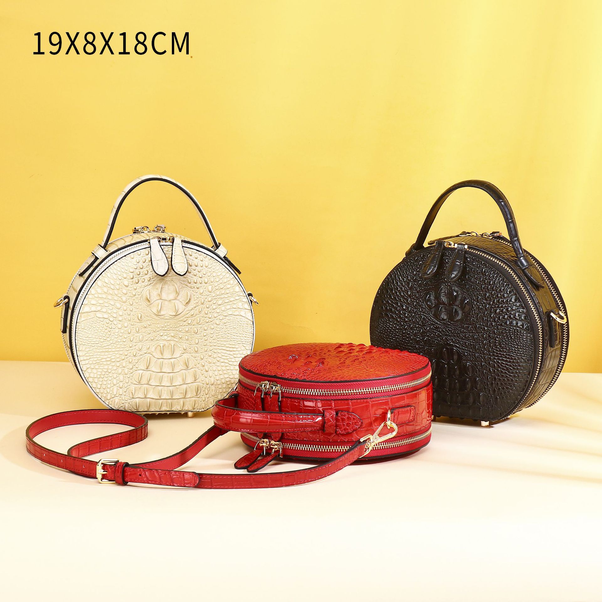 Crocodile Pattern Himalayan Women's Bag Round Cake Bag New Large Capacity Crossbody Bag Summer Shoulder Portable Organ Bag Trendy Bag
