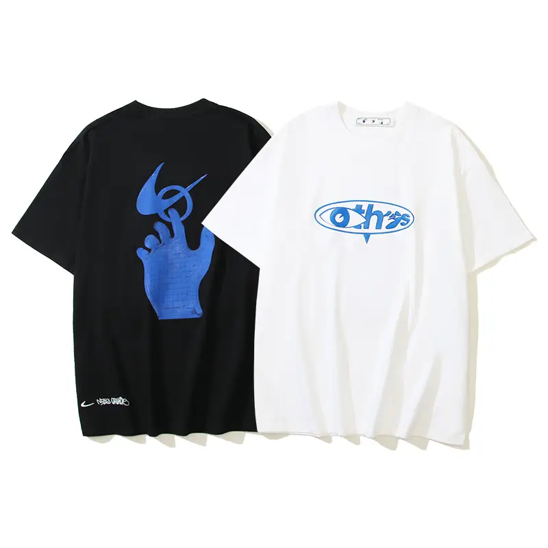 Cross-border foreign trade tide brand OFF-WHITE co-branded round neck cotton 260g heavyweight finger print short-sleeved T-shirt models