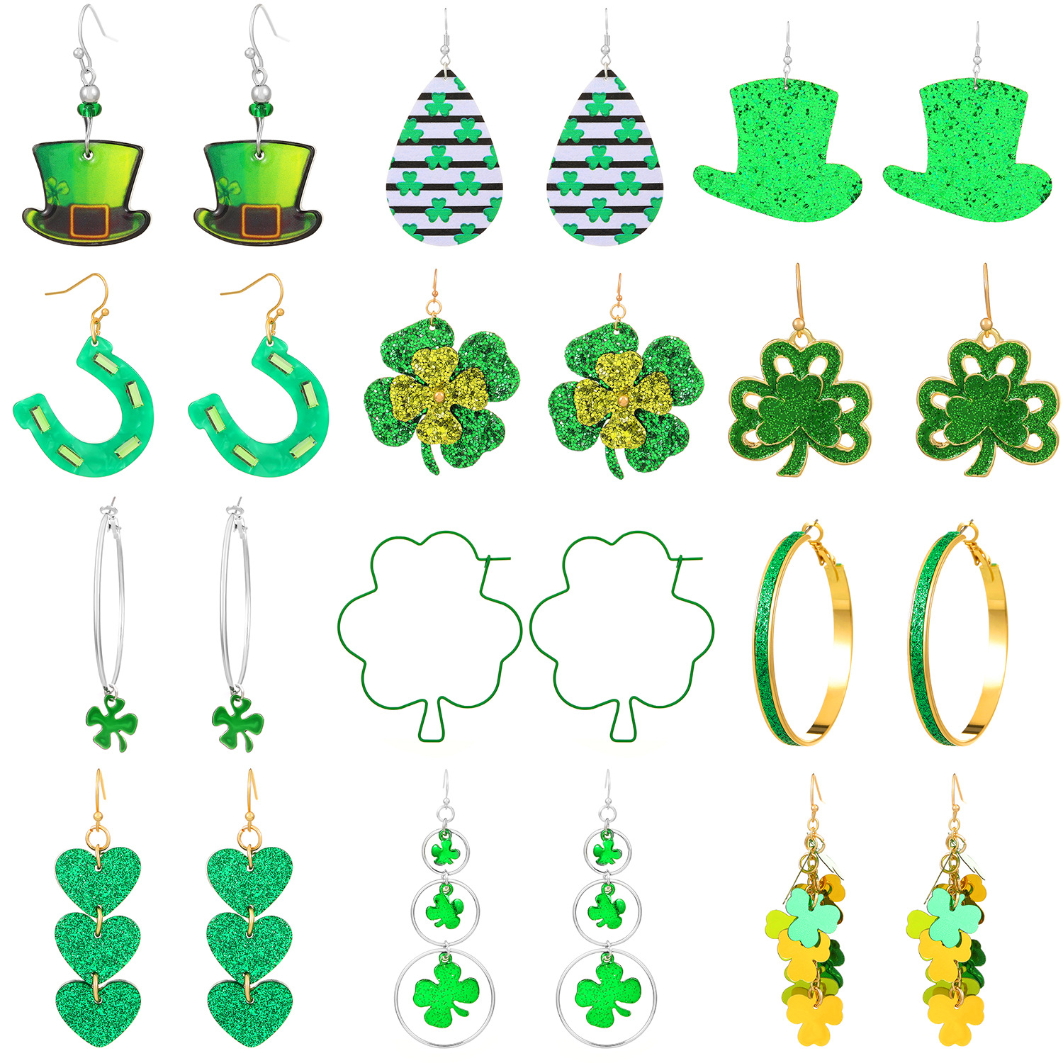 Cross-border source St. Patrick's Day accessories earrings alloy Clover hat horseshoe tassel party earrings