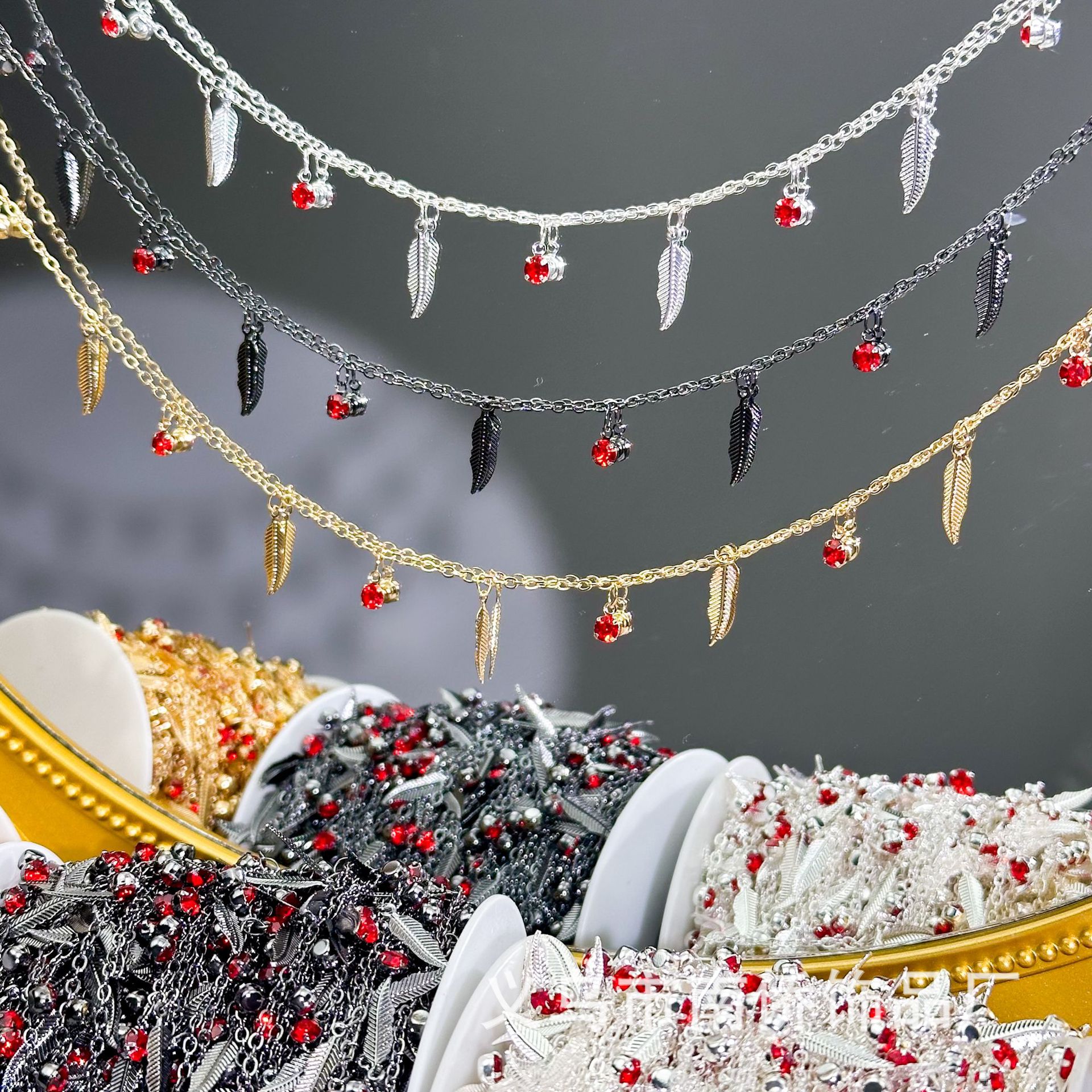 DIY Chain Pomegranate Red Diamond Feather Chain High Color Retention Handmade Jewelry Headscarf Necklace Bracelet Material Loose Chain