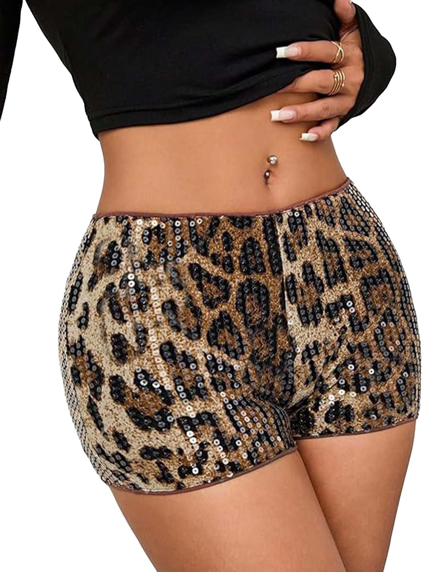 2026 New Summer European and American Amazon Women's Sequined Leopard Print Ultra-Short Shorts Y2K Mini Carnival