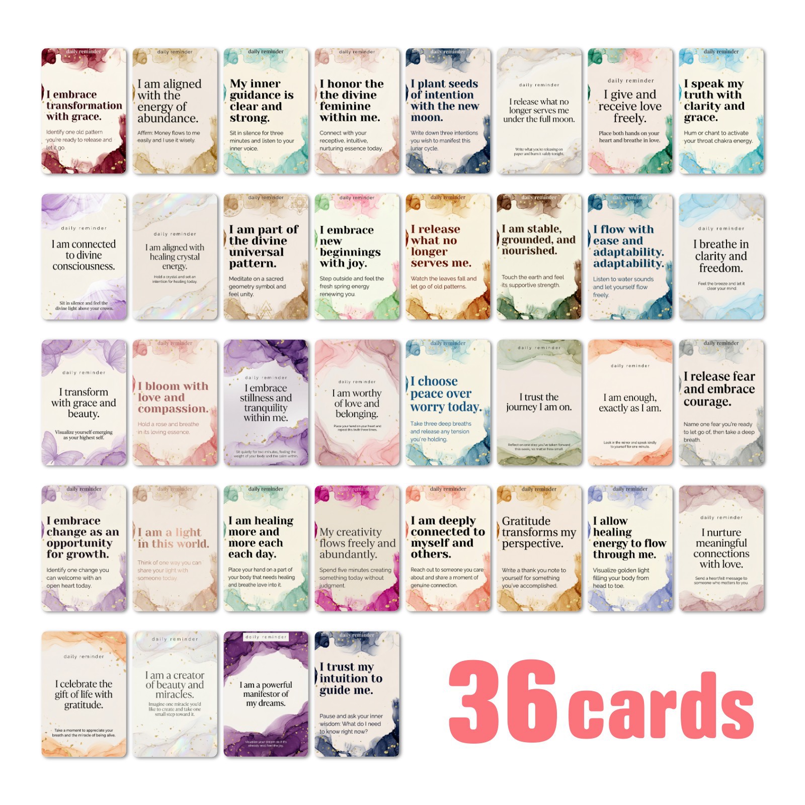 Cross-Border New Style 36 Inspirational and Motivational Affirmation Cards, Simple Watercolor-Style Text Cards, Can Be Used for Handwritten Messages