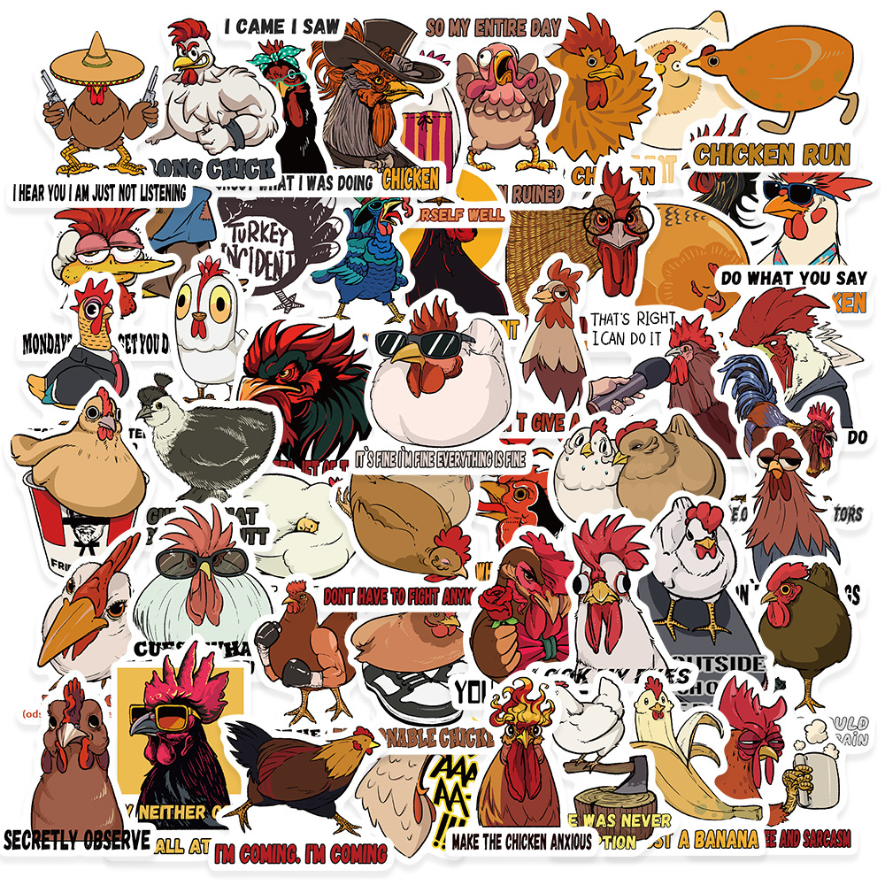 50 cross-border cartoon funny chicken text graffiti stickers DIY cup notebook luggage waterproof creative stickers