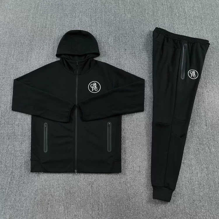 Chelsea black long sleeved football training suit, jersey jacket, men's 2526 appearance, warm-up fitness pants, sportswear