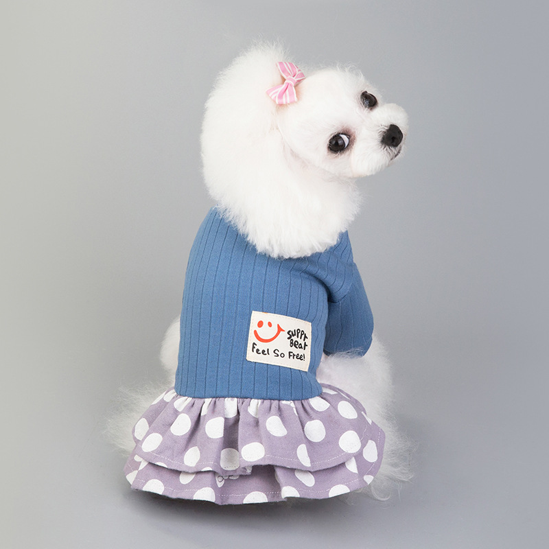 Pet Dog Clothing Skirt Dog Clothes Dress Smiley Face Polka Dot Skirt Teddy Wholesale Small Dog Short Sleeve