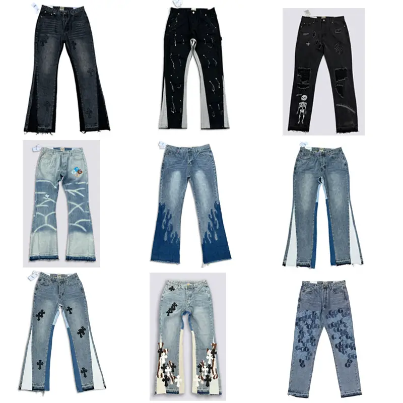 Outer Single GALLERY DEPT Splash Ink Graffiti Micro Horn Stitching Ripped Casual Loose Jeans Long Pants Trendy