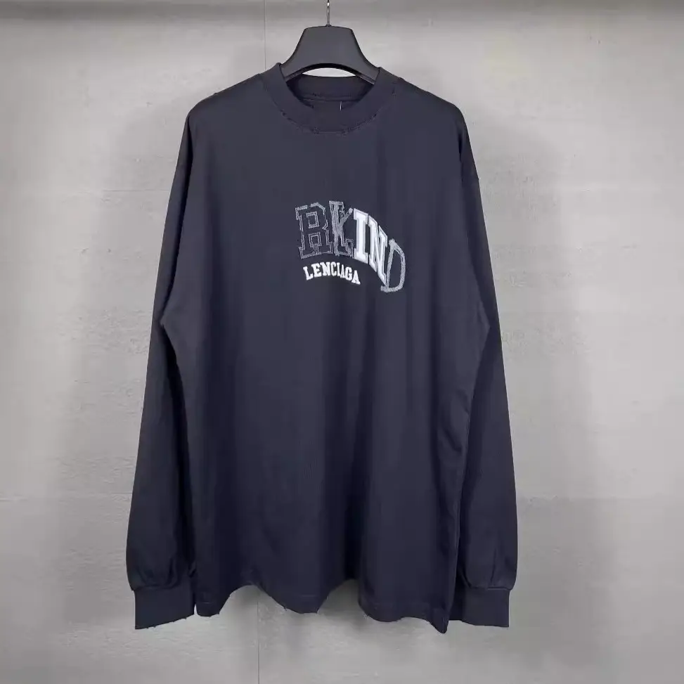 Paris High-End 2026 New B Brand Classic Letter Logo Graffiti Toothbrush Embroidery Distressed Long-Sleeve T-Shirt Wholesale