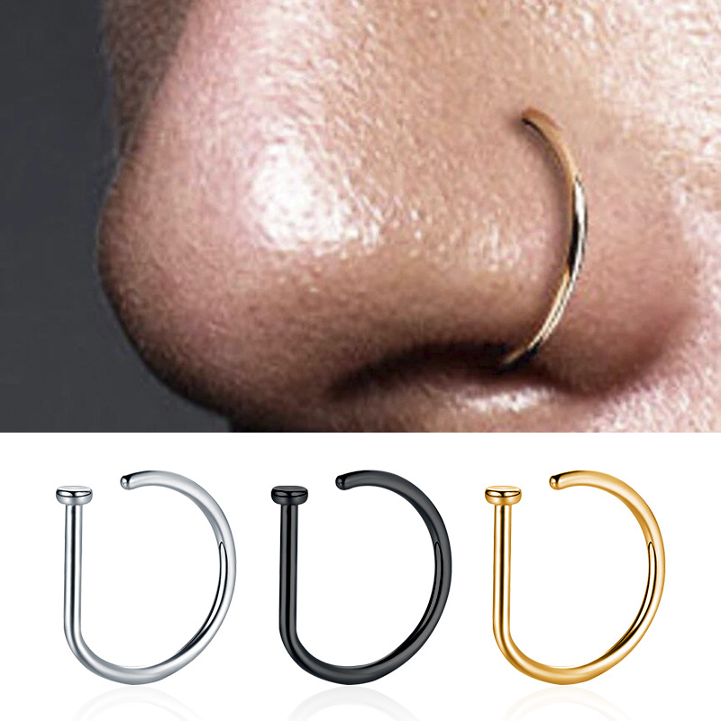 Titanium steel nose ring without hole D type nose ring vacuum plating Amazon popular cross-border puncture jewelry factory direct sales