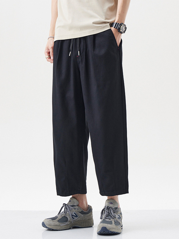 Mingge | 2025 New Style Loose Straight Pure Cotton Cropped Pants for Men, Solid Color, Simple and Versatile Sports Casual Pants.