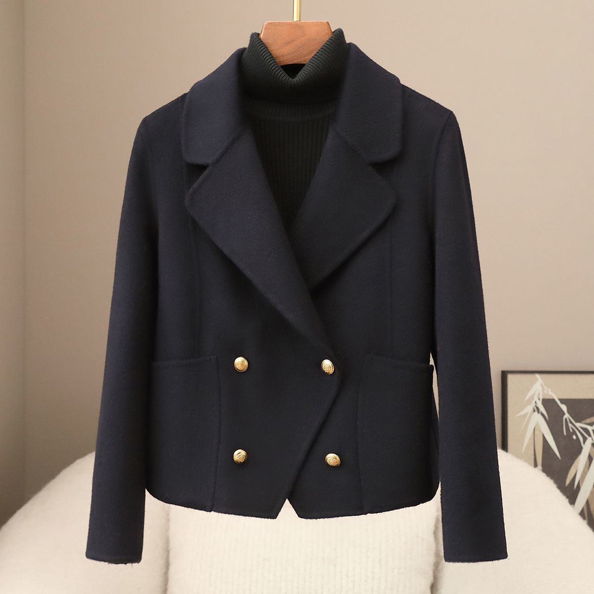 Small Quantity of Clothing 2026 Haining New Style Suit Collar Double-Sided Woolen Coat for Women, Spring Short Woolen Coat for Petite Figures