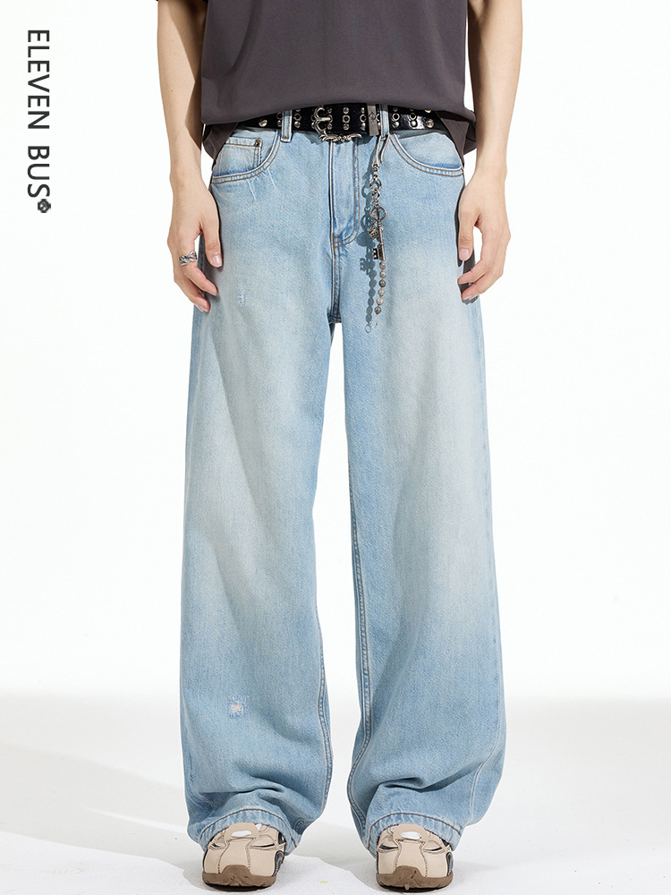 American Style Flared Jeans for Men Wholesale 2026 Spring New Fashion Brand Loose Straight Washed Men's Jeans