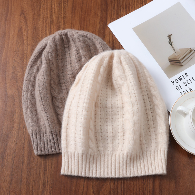 Wholesale supply pure wool knitted hat children autumn and winter cashmere new twisted flower wool knitted warm ear protection hat