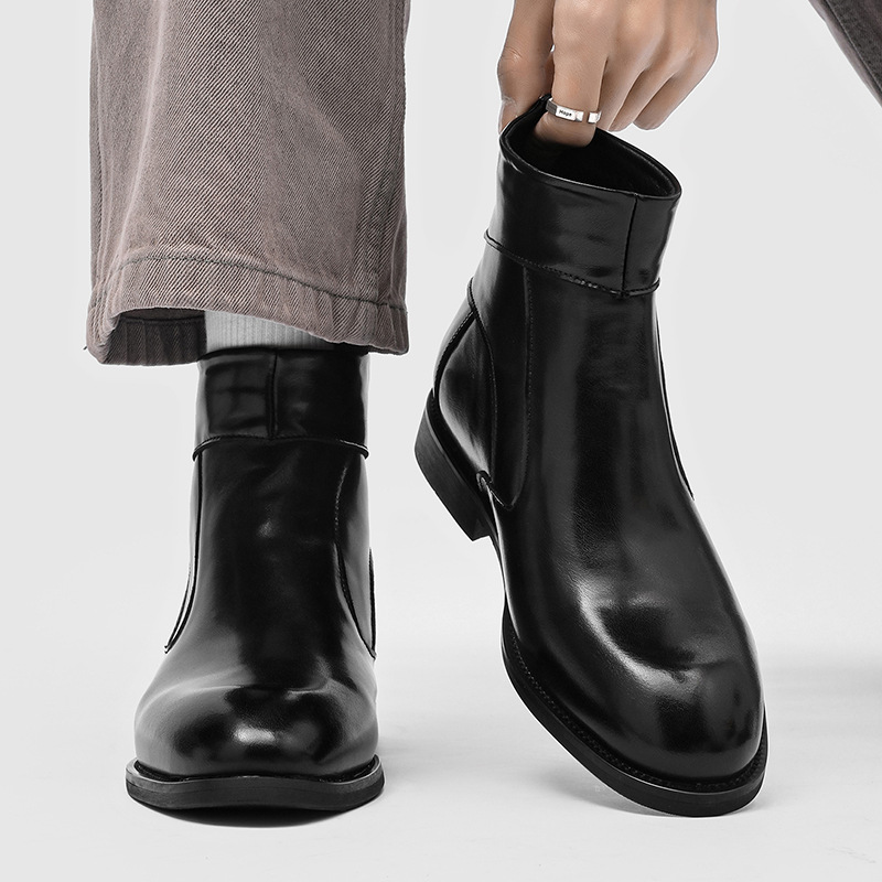 2026 New Model Chelsea Boots with Patchwork Design, Versatile Work Boots with Back Zipper, Round-Toe Derby Boots, British Tough-Guy Martin Boots