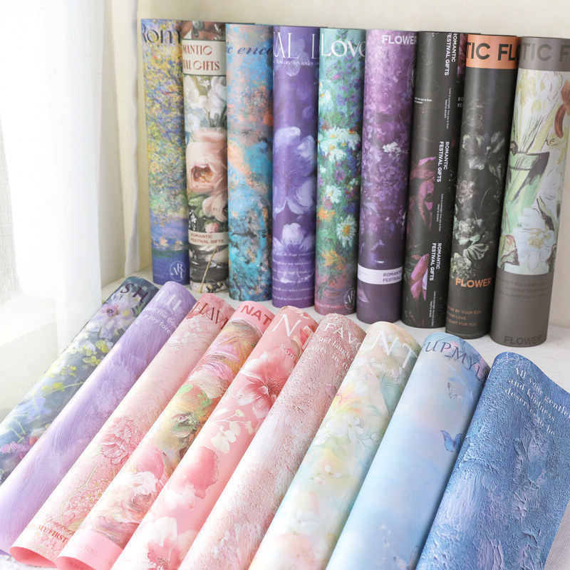 New dream oil painting wrapping paper flowers bouquet decorative florist packaging material kraft paper handmade DIY material