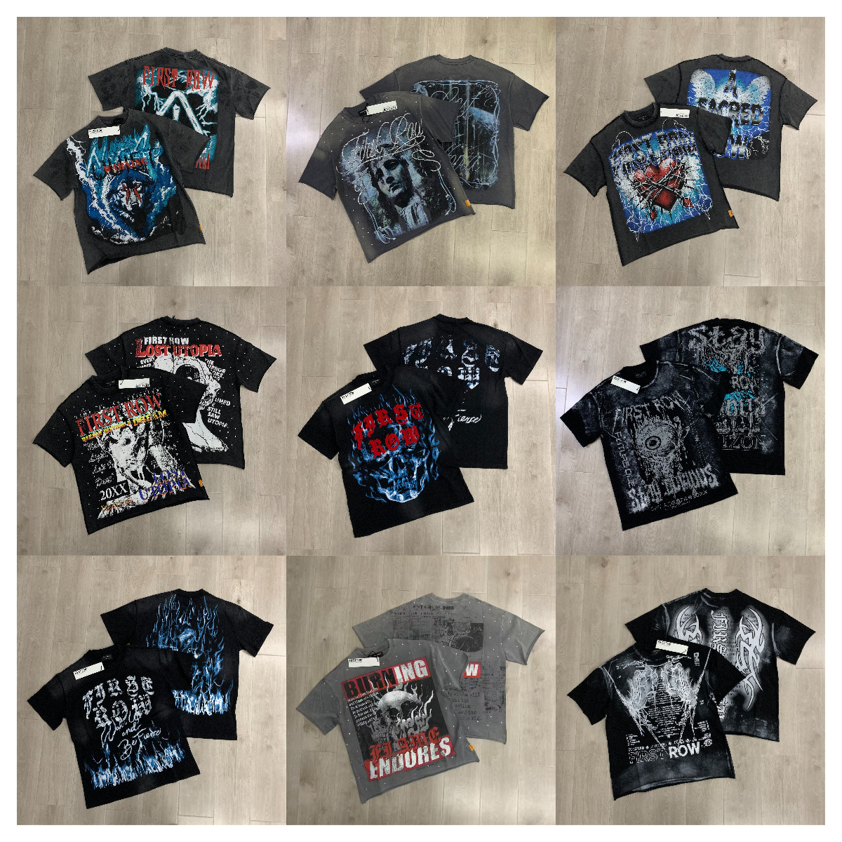 First Row Wake up and Be Fierce Flame Tee Hot-Stamped Rhinestone Washed Vintage Short-Sleeve T-Shirt QC-foto från 1688 på Qualit.ly