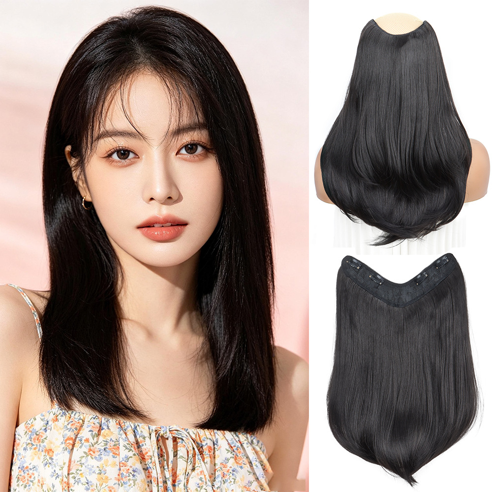 Wig for Women, One-Piece Seamless Wig to Increase Hair Volume, Fluffy Clavicle Short Hair, Invisible Hair Extensions for Curly Hair