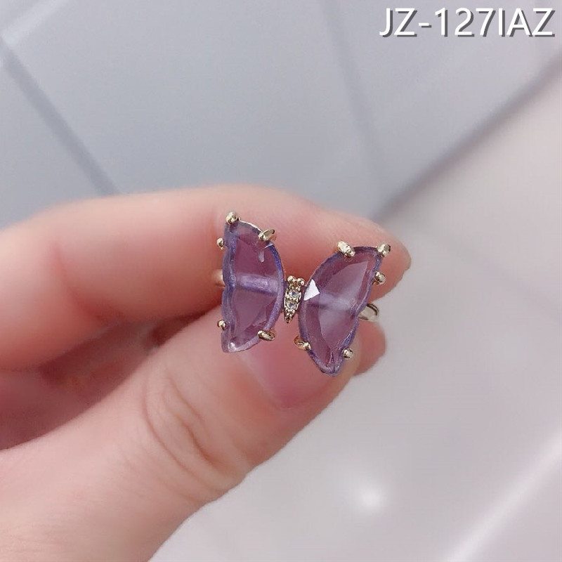 Japanese Style Light Luxury Glass Butterfly Open Ring Women's ins Trendy Fashion Internet Celebrity Distinctive Summer Fresh Ring Korean Style