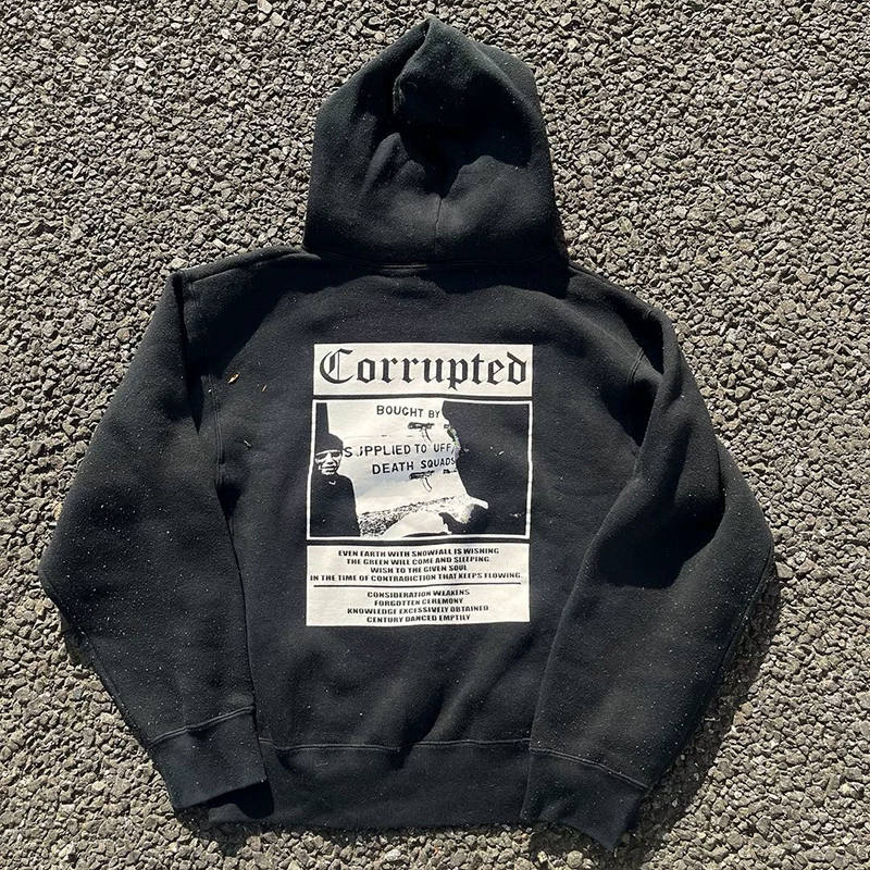 Corrupted Music Combination Simple Large Size Os Large Version Search and Stackable ins Style High Street Trendyy Hooded Sweatshirt