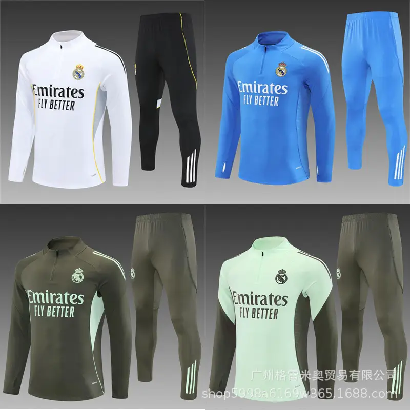 2526 Real Madrid training uniform for autumn and winter, quick drying sport, half zipper long sleeved, adult children's and boys' football jersey