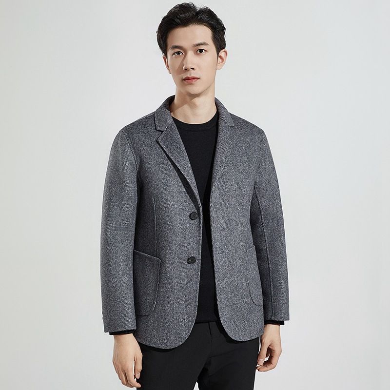 Wool Suit Men's Double-sided Tweed Single Western Spring and Autumn Business Casual Jacket Herringbone Pattern Fashion Brand Slim-fit Woolen Suit
