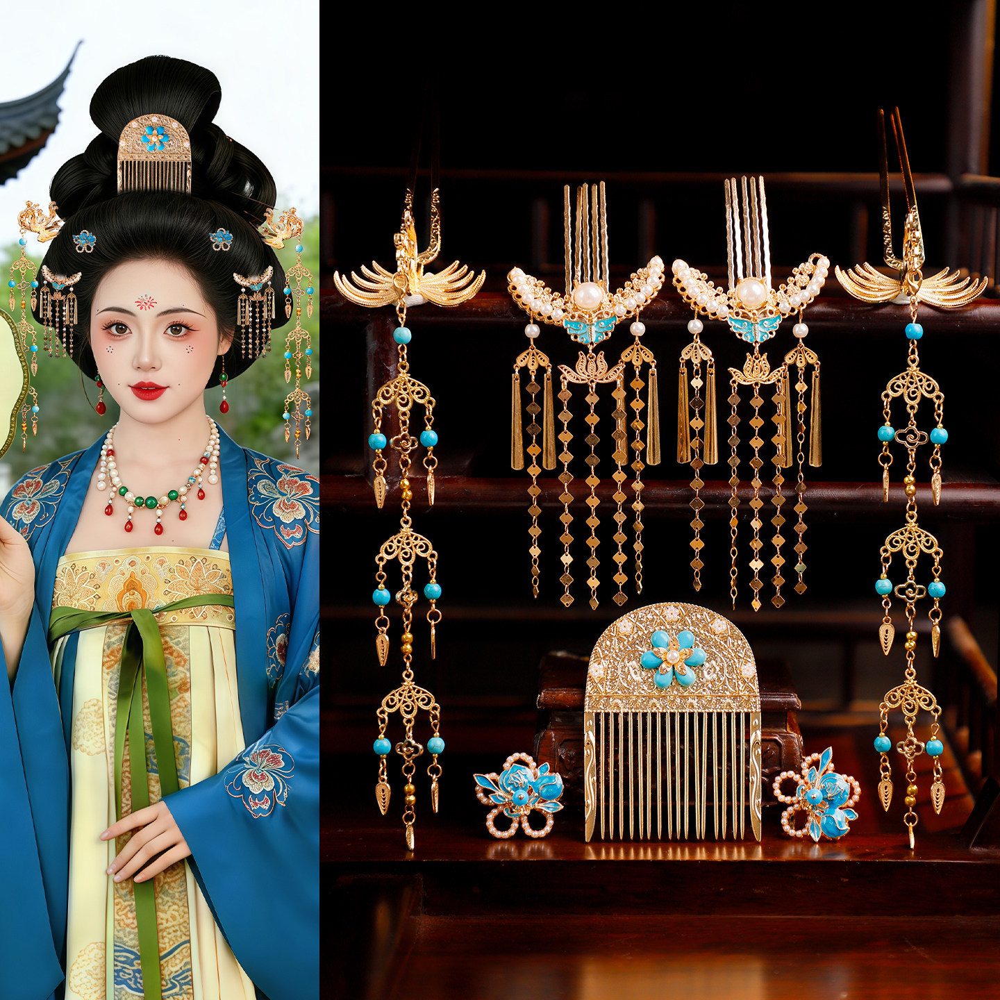 Ancient Style Hanfu, Chinese Retro Style, Embellished with Small Flowers, Tang-Style Hairpin, Hair Accessory, Ancient Costume, Imperial Concubine Style, Versatile Tassel Hairpin