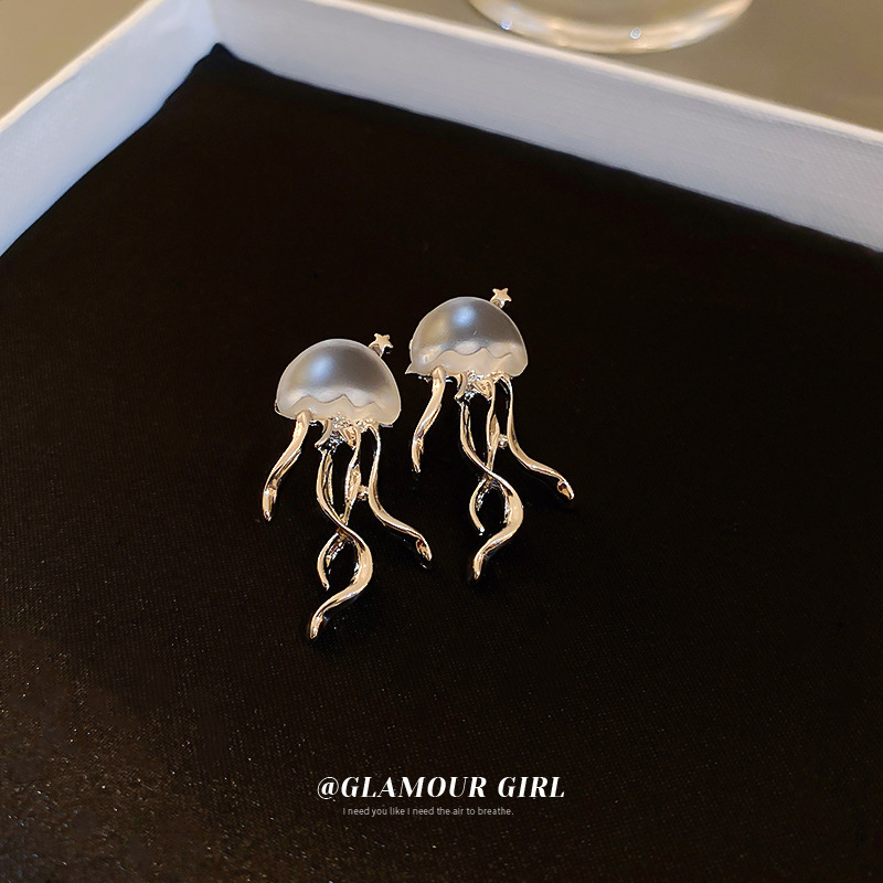 Silver Needle South Korea Dongdaemun Deep Sea Jellyfish Frosted Earrings Fashion Creative Design Sense Earrings Sweet Cool Niche Personality