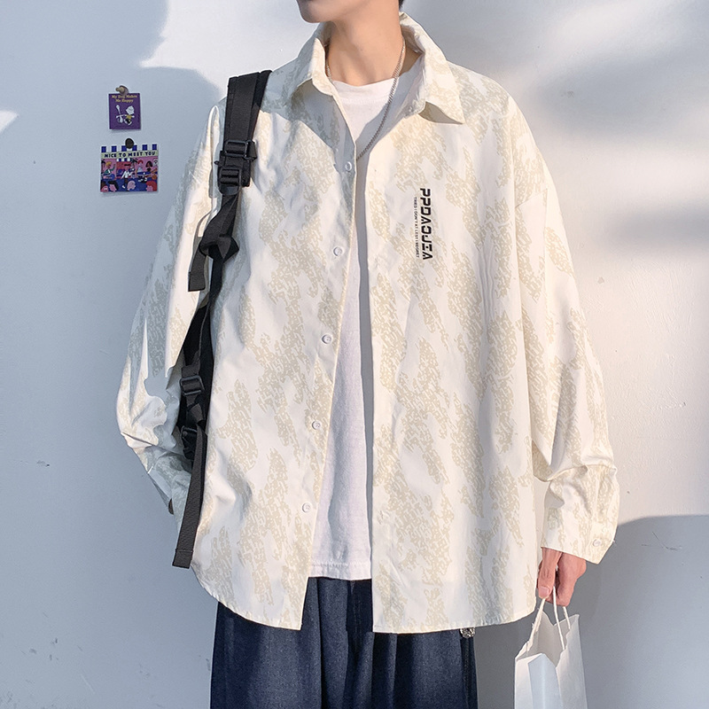 Spring and Autumn Trendy Brand Ins Rendering Shirt Men's Long-sleeved Loose Youth High-end Sense Turpkey Handsome Shirt Fashionable Shirt Jacket