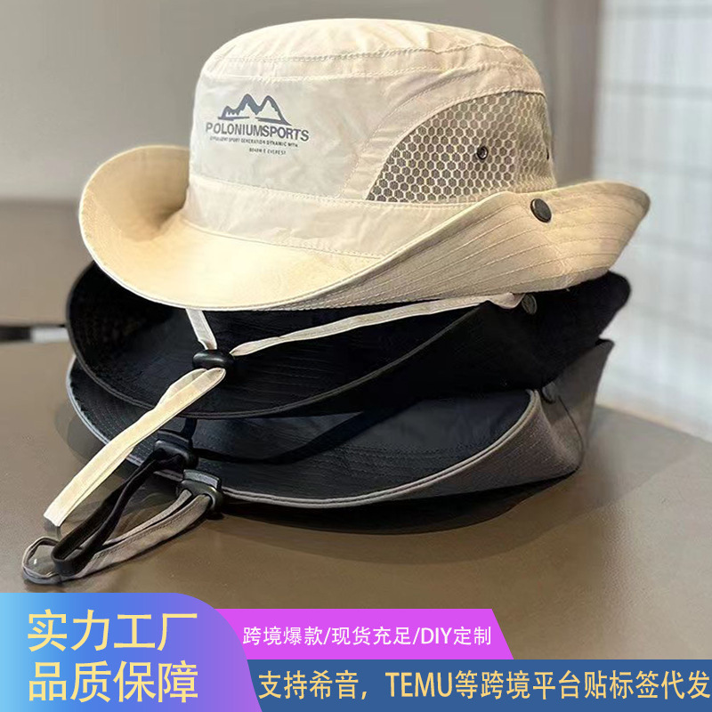 Mountain Camping Drawstring Fisherman Hat Sun Shade Hiking Sun Protection Outdoor Mountaineering Fishing Hat Western Cowboy Hat