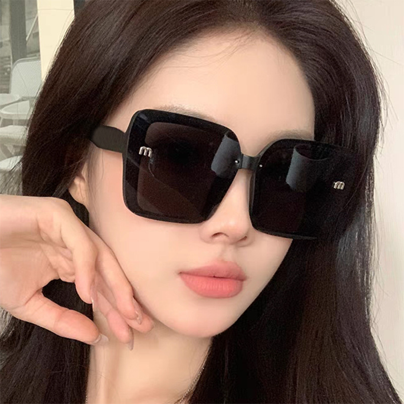 Korean Style Large Frame Black Round Face Big Face Anti-Uv Sunglasses Women's Trendy Temperament High-End Sun Protection Sunglasses