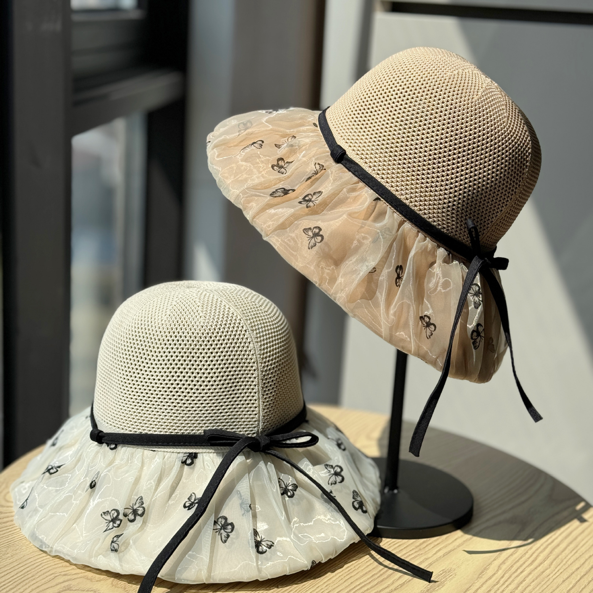 Fashion Letter Printing Sun Hat Children's Spring and Summer Travel Vacation Foldable Organza Stitching Large Brim Fisherman Hat