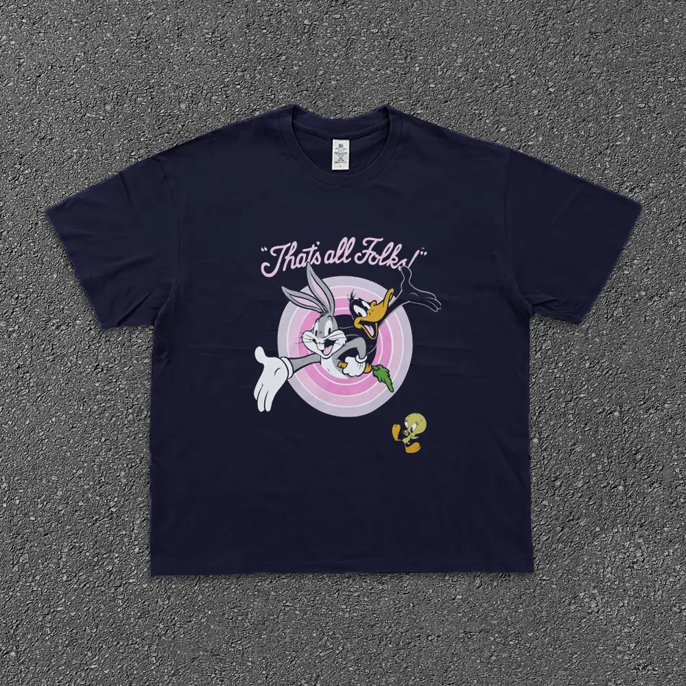 Bomba Studio 250g Pure Cotton! American Tv Series Cartoon Print Vintage Couple Short-Sleeved T-Shirt