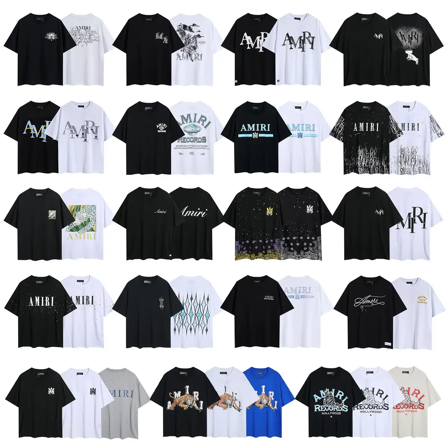 25S Cross-Border European and American Trendy Brand Amri Geometric Letter Pattern Printed Short-Sleeved T-Shirt for Men and Women American High Street Half-Sleeved Shirt