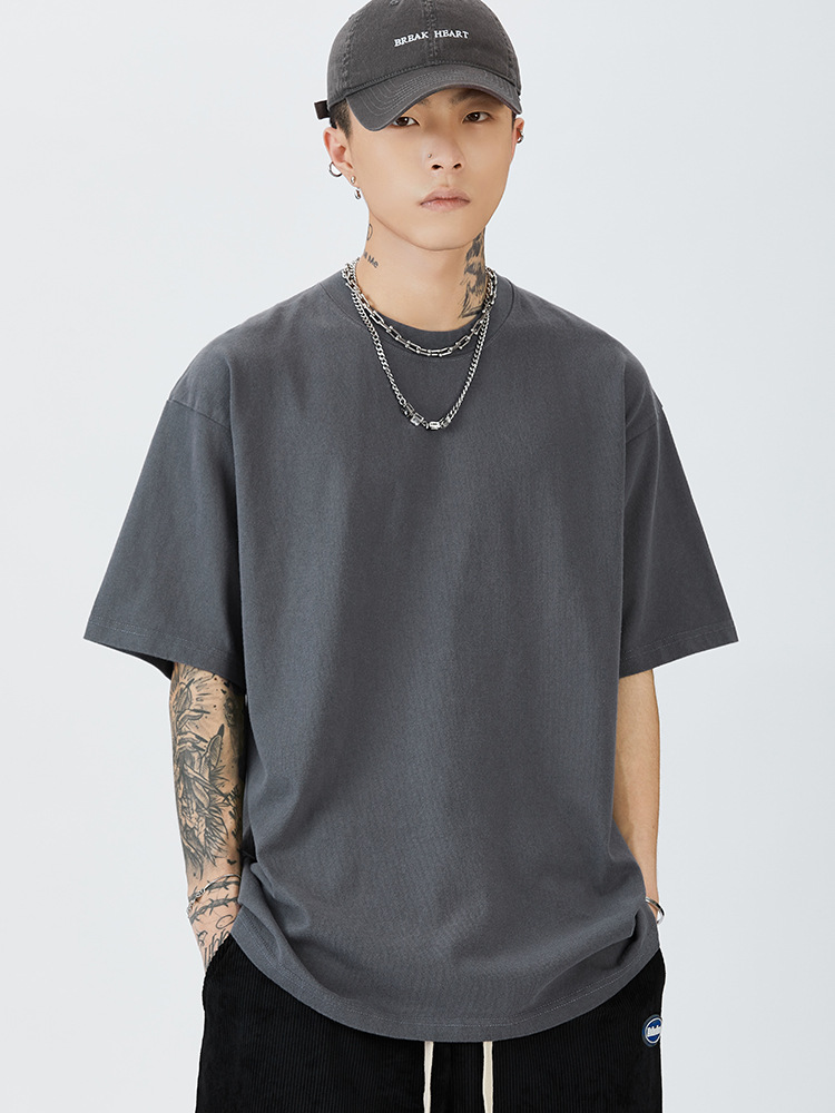 Laikai Short-Sleeved Men's T-Shirt 2026 Summer New Trendy Brand Pure Cotton Heavyweight 310g High-Quality Drop-Shoulder T-Shirt Men's Clothing