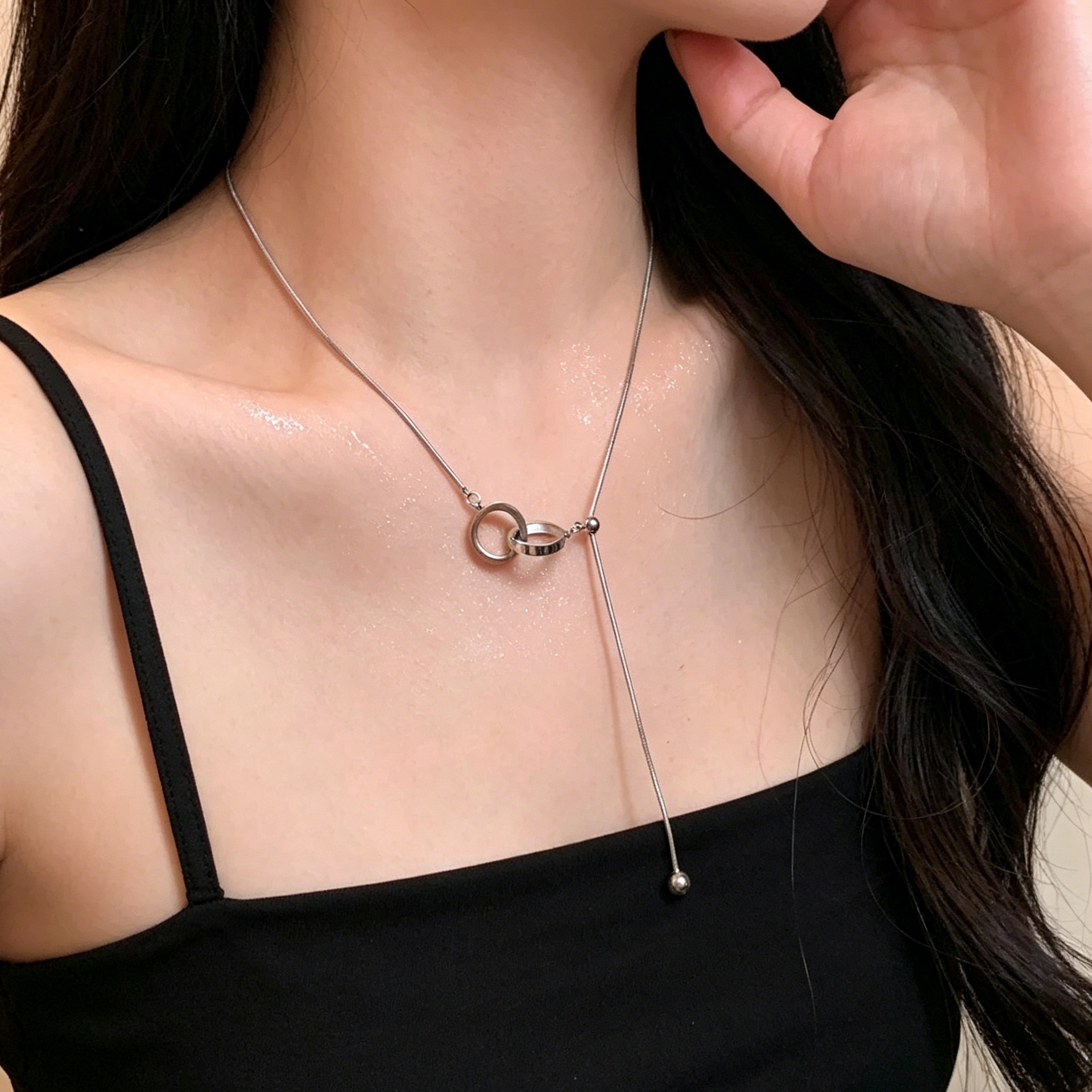 Ring Buckle Tassel Titanium Steel Necklace for Women, Light Luxury Niche High-End Clavicle Chain, 2026 New Sweater Chain Decorative Accessory
