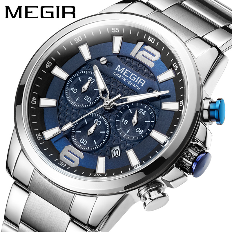 megir watch men's multi-functional business sports steel belt men's in stock quartz watch 2156