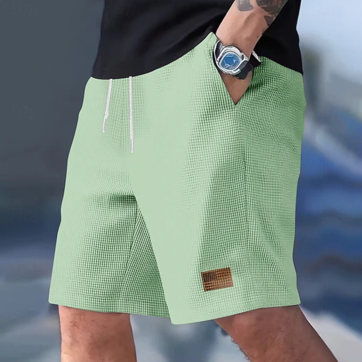 Amazon Cross-Border Summer American Retro Waffle Sports Shorts Men's Simple Casual Beach Shorts
