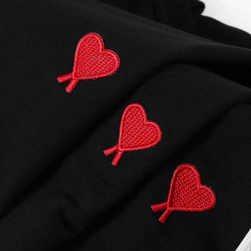 2025 Stereo Feeling 230g Combed Cotton Peach Heart Heart Embroider Couple Style Men's and Women's Short-Sleeved Small Red Heart Half-Sleeved T-Shirt