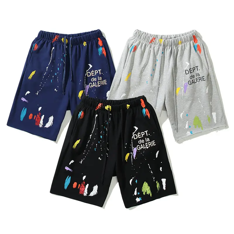 Cross-Border Trendy Brand Gallery Dept Hand-Painted Graffiti Splash Letter Casual Shorts Men's and Women's High Street Five-Quarter Pants