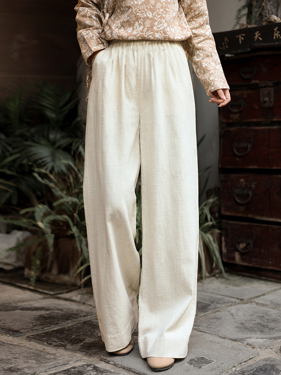 Deer & an Di 2026 Spring New Cotton Linen Women's Casual Pants High Waist Slimming Ramie Straight Narrow Wide-Leg Pants