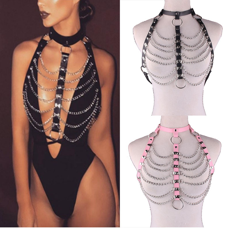 European and American punk style leather collar women's leather necklace sexy corset body chain star Street shot necklace