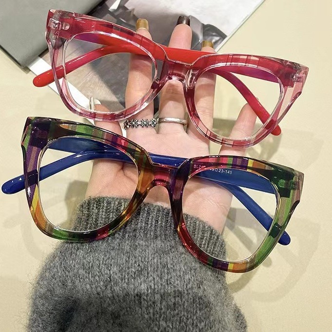 2024 New Cross-border Trendy Transparent Frame Anti-blue Light Flat Mirror European and American Retro Korean Style Plain All-match Cat's Eye
