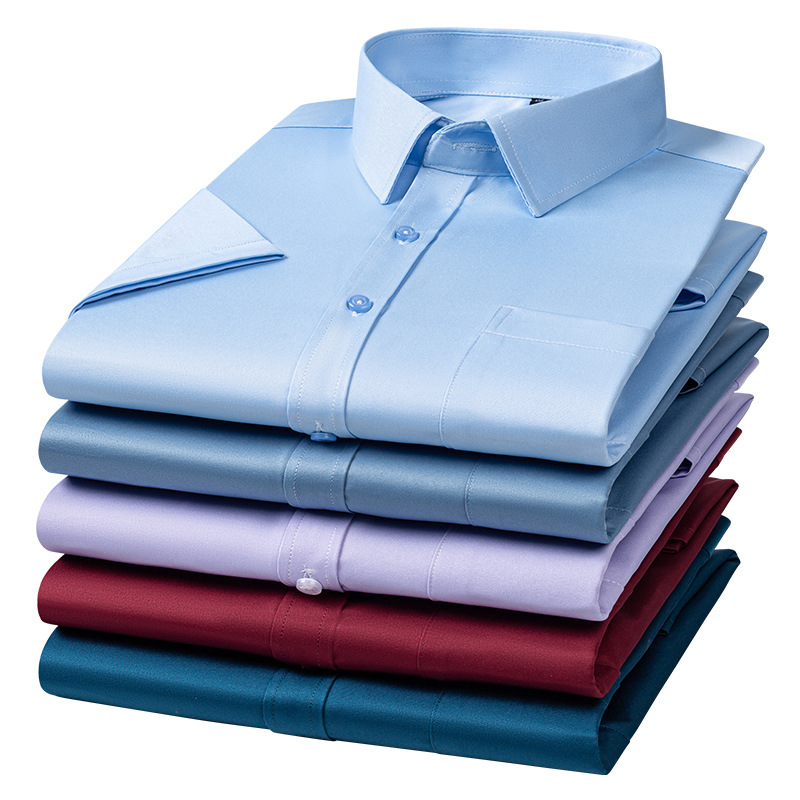 plus size High Stretch Men's Short Sleeve Shirt Summer High-grade Sense Breathable Row Silk Quality Shirt Shirt Shirt Embroidered logo