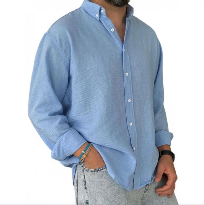 Amazon's New Shirt Men's Export Washed Cotton Button Long-Sleeved Men's Shirt