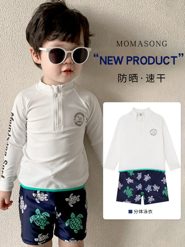 Summer Boys' Swimwear Children's Split Long-sleeved Sunscreen Swimsuit Pants suit Seaside Vacation Swimwear Quick-drying Jellyfish Clothes