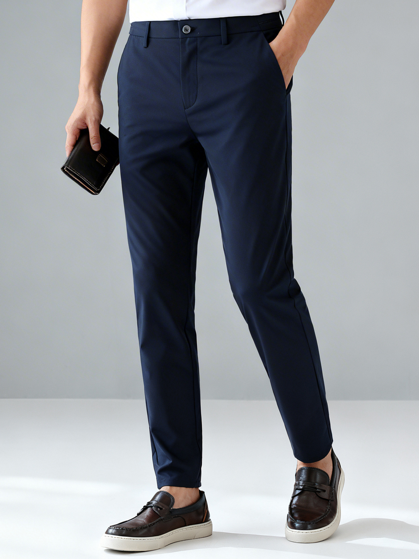 Yazhe High-Elastic Ice Silk Casual Pants for Men, Summer Thin Style, Light Business, Wrinkle-Free, Anti-Wrinkle Long Pants for Men 3Kb006