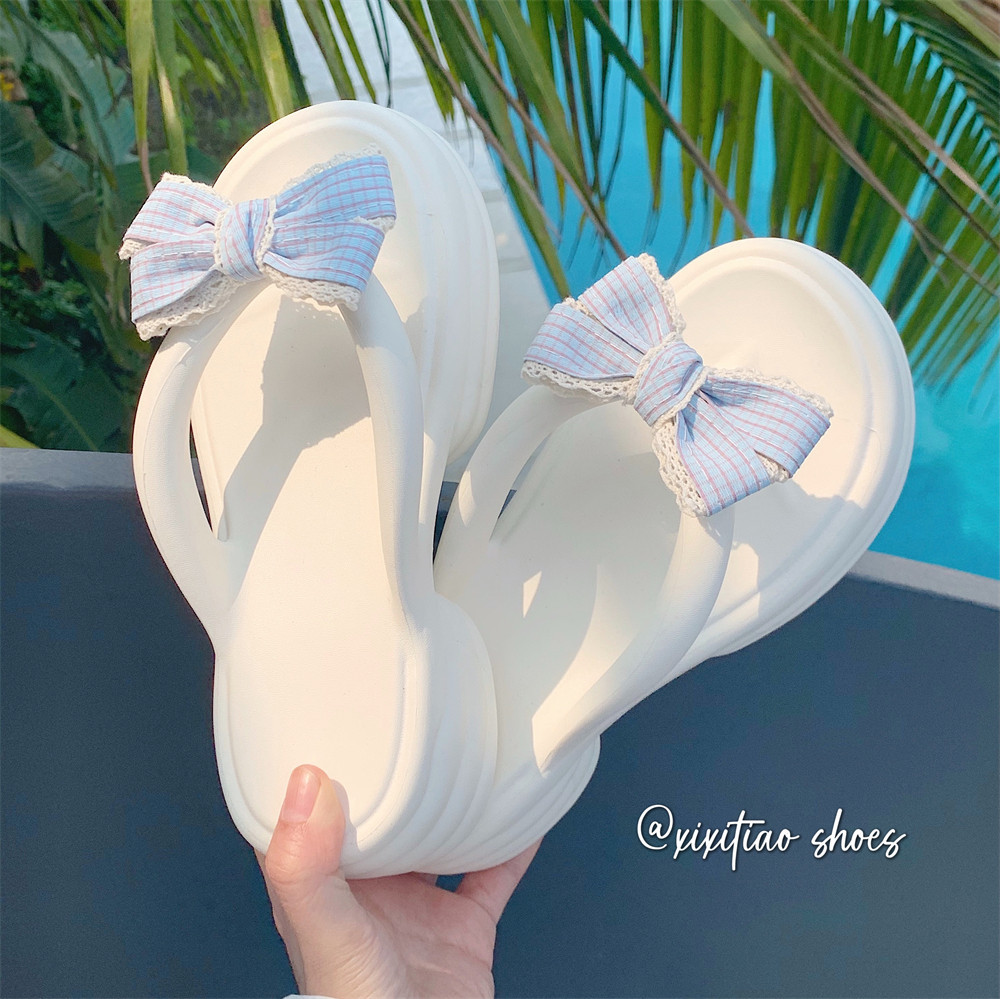 Students Casual Outdoor Beach Sandals and Slippers Women's Summer Internet Celebrity New Cute Bow Flip-Flops